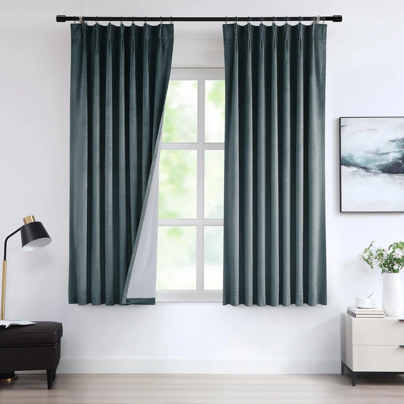 Vision Home Storm Blue Velvet Pinch Pleated Blackout Curtains 95% Room Darkening Pleat Velvet Drapes 72 inch for Living Room Bedroom Thermal Insulated Window Panels with Hooks Back Tabs 40" Wx72 Lx2