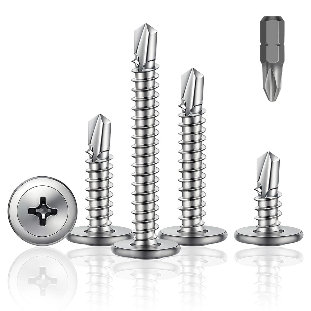 130Pcs Wafer Head Self Tapping Screws Metal, M4.2*38mm 410 Stainless Steel Modified Truss Head Self Drilling Screws, Tek Screws with driver bit used for For Sheet Metal Steel,Aluminum,Plastics,Wood.