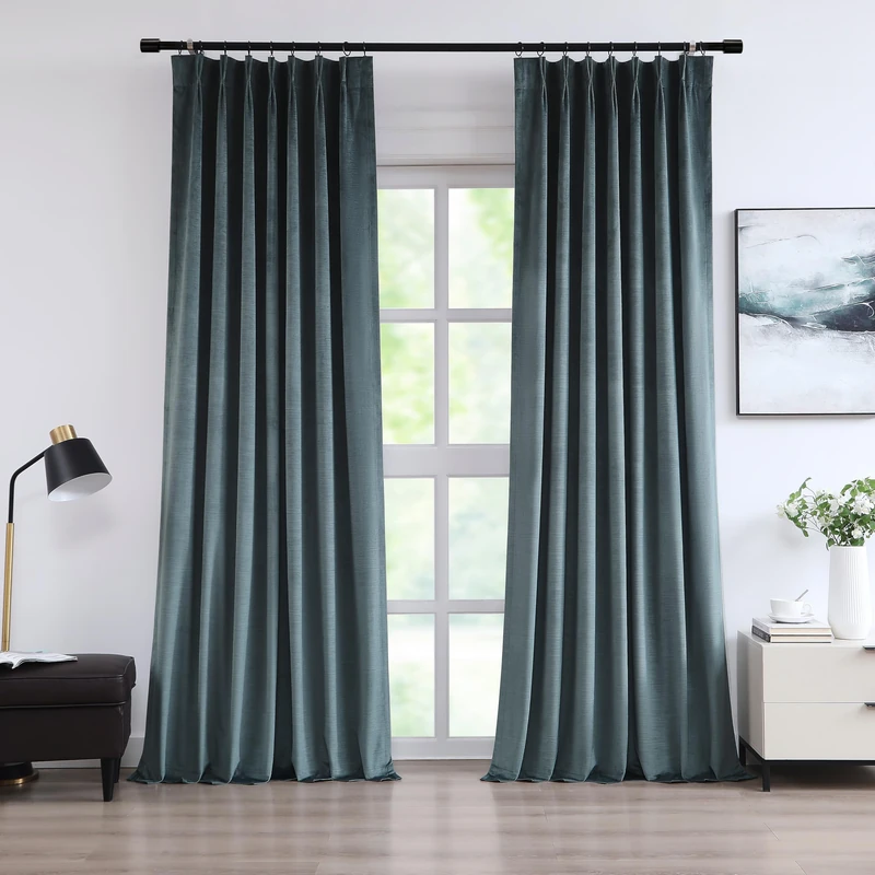 Vision Home Storm Blue Velvet Pinch Pleated Blackout Curtains 95% Room Darkening Window Curtains 90 inch for Living Room Bedroom Thermal Insulated Velvet Pleat Drapes Pin Hooks Back Tab 40" Wx90 Lx2