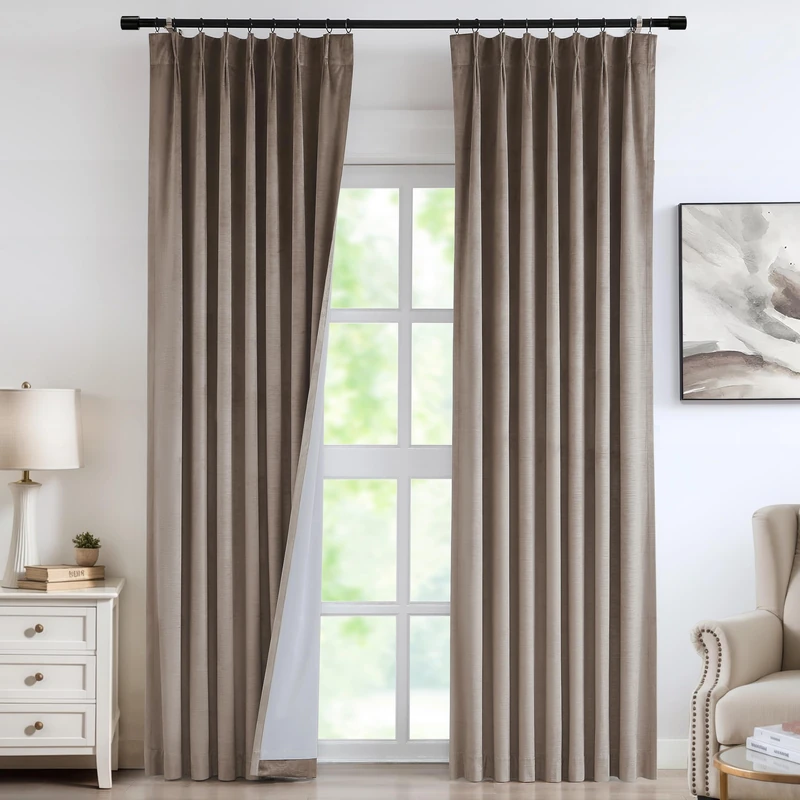 Vision Home Mocha Tan Velvet Pinch Pleated Blackout Curtains 95% Room Darkening Window Curtains 102 inch for Living Room Bedroom Thermal Insulated Velvet Pleat Drapes Pin Hooks 2 Panels 40" Wx102 L
