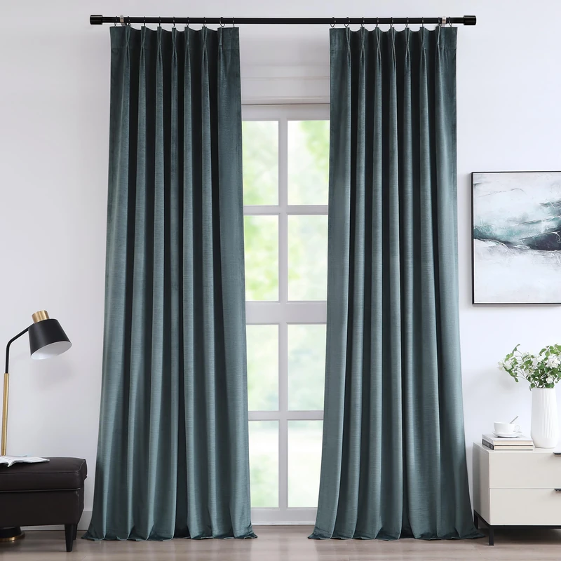 Vision Home Storm Blue Velvet Pinch Pleated Blackout Curtains 95% Room Darkening Window Curtains 112 inch for Living Room Bedroom Thermal Insulated Velvet Pleat Drapes Pin Hooks 2 Panels 40" Wx112 L
