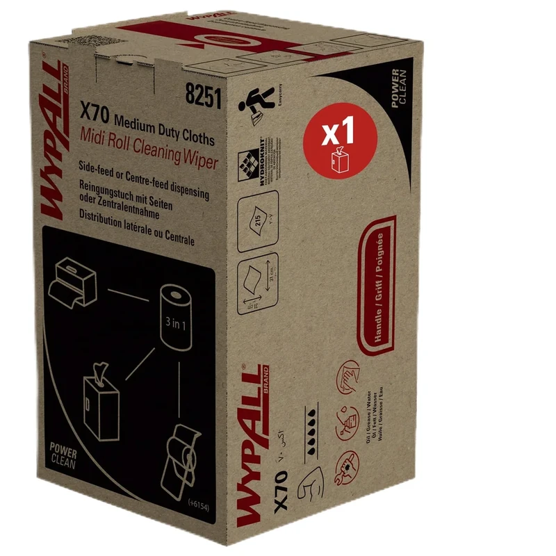 WypAll Power Clean Medium Duty Cloths X70 8251, 1-Ply, 2in1 Midi Roll, Highly Durable and Reusable for Grease and Grime, Blue, 1 Roll x 215 Cleaning Cloths