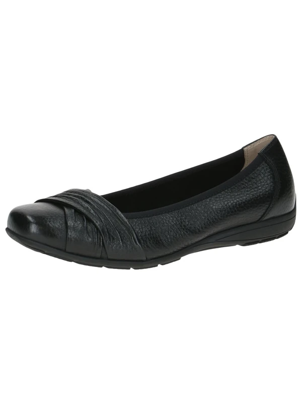 CAPRICE Women Ballet Flats Leather Comfortable, Black (Black Deer), 5 UK