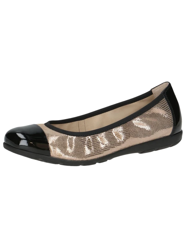 CAPRICE Women Ballet Flats Leather with Patent Finish, Multicolor (Taupe Rep Comb), 4 UK