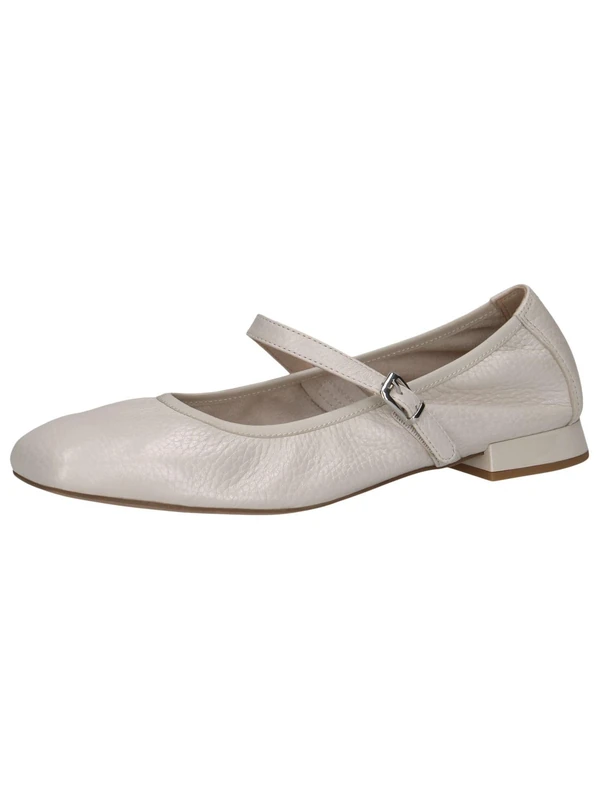 CAPRICE Women Ballet Flats Leather with Strap, Cream (Pearl Per.Deer), 5 UK