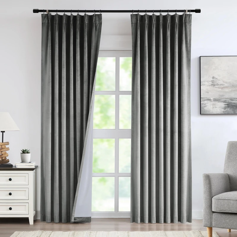 Vision Home Dark Grey Velvet Pinch Pleated Blackout Curtains 95% Room Darkening Luxury Pinch Pleat Velvet Drapes 84 inch for Living Room Bedroom Thermal Insulated Window Panels with Hooks 40"Wx84"Lx2