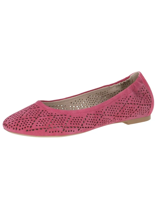 CAPRICE Women Ballet Flats Leather with Perforated Pattern, Pink (Pink Suede), 4 UK