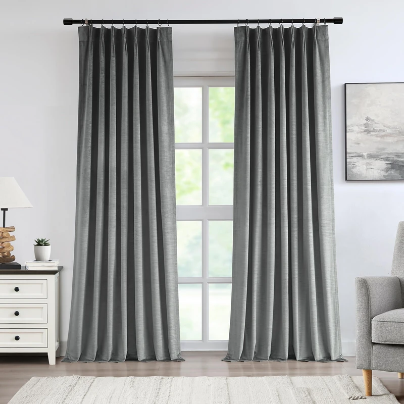 Vision Home Dark Grey Velvet Pinch Pleated Blackout Curtains 95% Room Darkening Window Curtains 95 inch for Living Room Bedroom Thermal Insulated Back Tab Velvet Drapes Pin Hooks 40" Wx95 Lx2,Gray