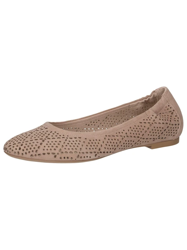 CAPRICE Women Ballet Flats Leather with Perforated Pattern, Beige (Bark Suede), 6.5 UK