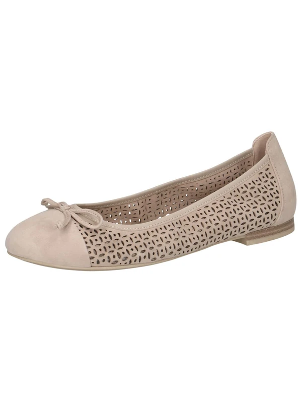 CAPRICE Women Ballet Flats Leather with Perforated Pattern, Beige (Sand Suede), 4 UK
