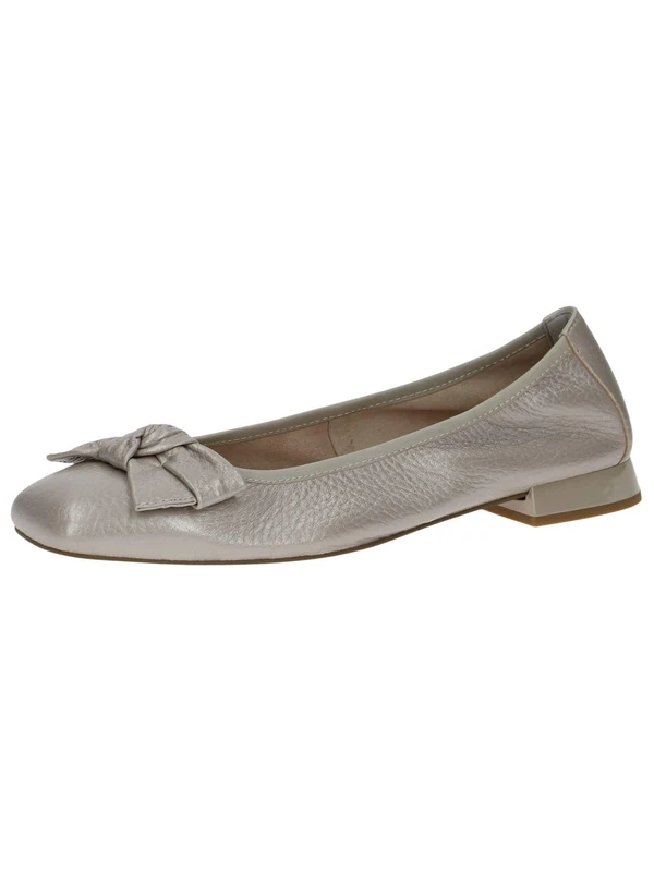 CAPRICE Women Ballet Flats Leather with Block Heel, Gray (Stone Per.Deer), 4 UK
