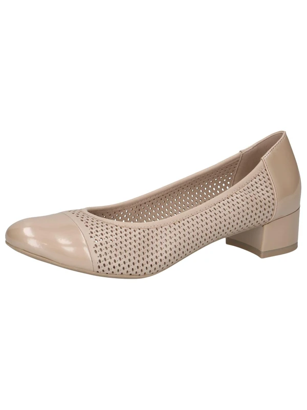 CAPRICE Women Pumps with Perforated Pattern Low Heel, Beige (Beige Comb), 5.5 UK