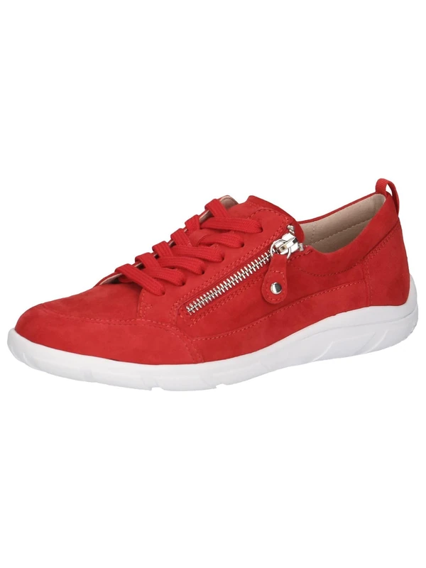 CAPRICE Women's Flat Leather Sneakers Low Top, Red (Red Suede), 8 UK
