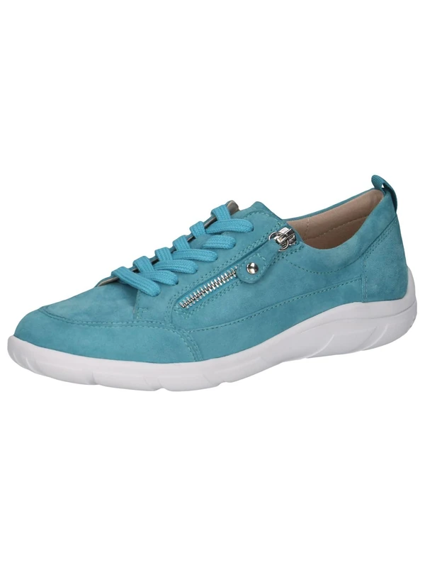 CAPRICE Women's Flat Leather Sneakers Low Top, Blue (Blue Suede), 7.5 UK
