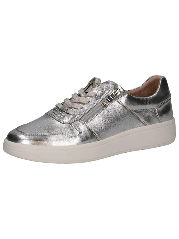 CAPRICE Women's Low-top Leather Sneakers with Zipper, Silver (Silver), 6.5 UK