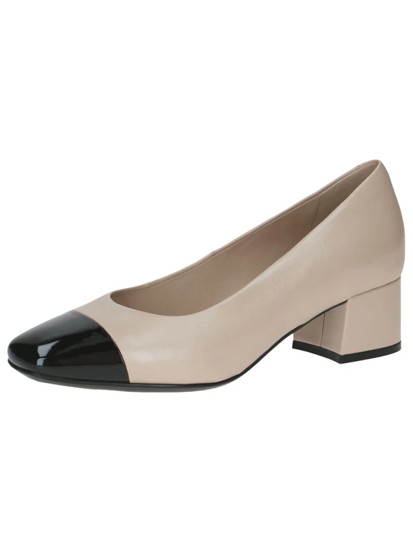CAPRICE Women Pumps Low Heel Elegant, Multicolor (Beige/Black), 4 UK - Image 1