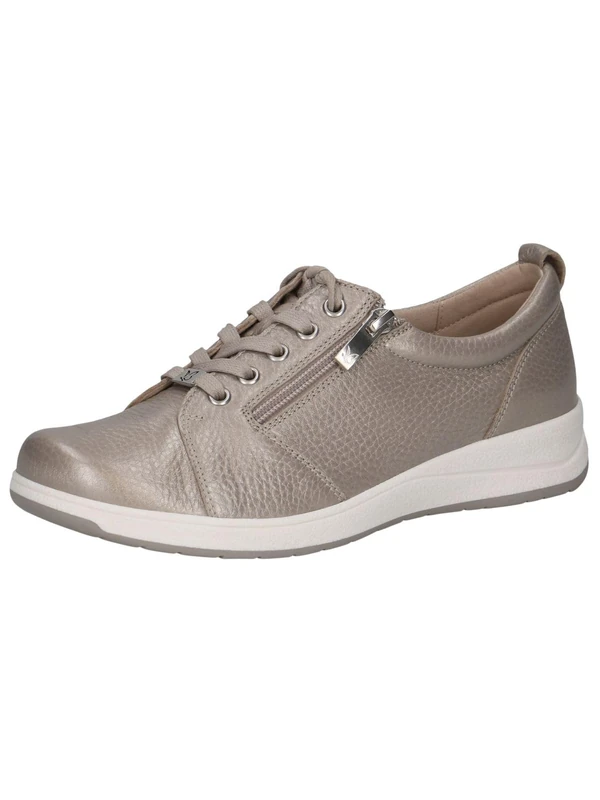 Caprice Comfort Women's Flat Leather Sneakers with Zipper, Gray (Stone Per.Deer), 5 UK