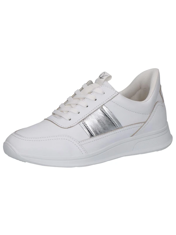 CAPRICE Women's Flat Leather Sneakers Low Top, White (White/Silver), 6.5 UK