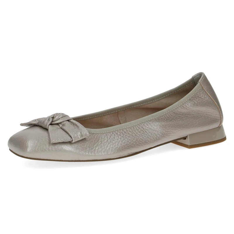 CAPRICE Women Ballet Flats Leather with Block Heel, Gray (Stone Per.Deer), 6 UK