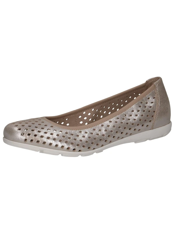 CAPRICE Women Ballet Flats Leather Comfortable, Beige (Taupe Metallic), 6 UK