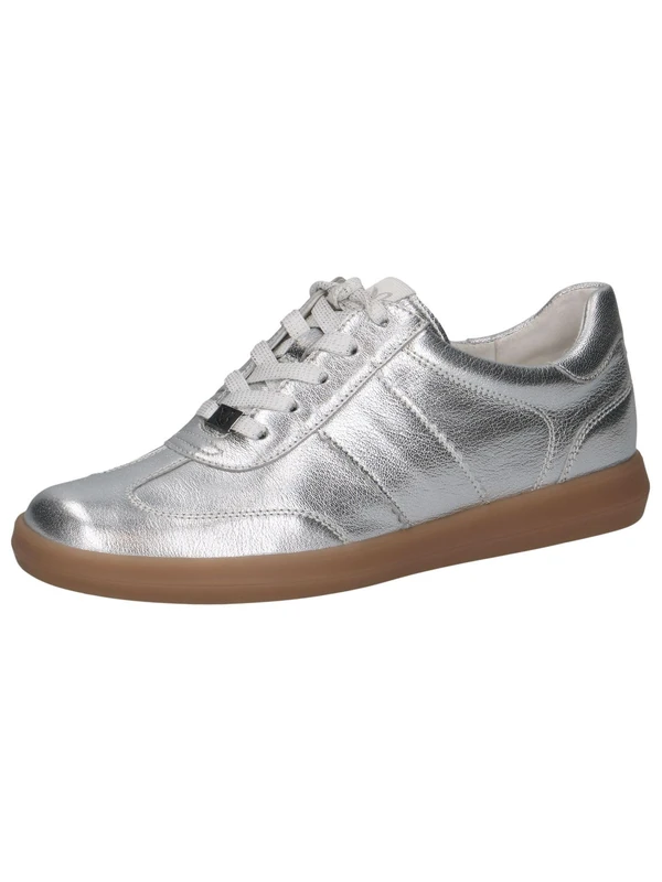 CAPRICE Women's Flat Leather Sneakers Casual, Silver (Silver Metal.), 4 UK
