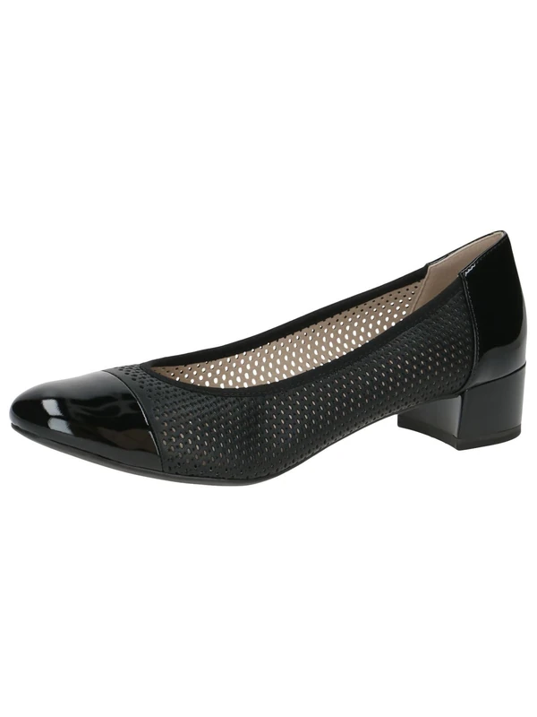 CAPRICE Women Pumps with Perforated Pattern Low Heel, Black (Black Comb), 5 UK