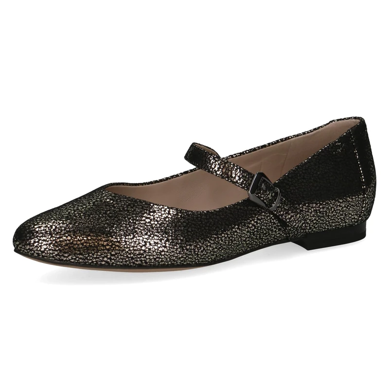 CAPRICE Women Ballet Flats Leather with Velcro Closure, Black (Black/Gold), 5 UK