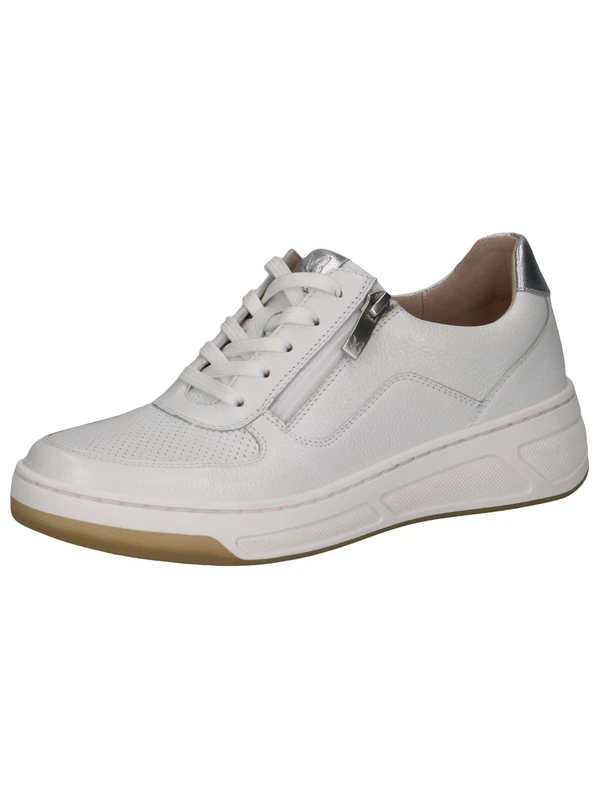 CAPRICE Women's Low-top Leather Sneakers with Zipper, White (White/Silver), 6 UK
