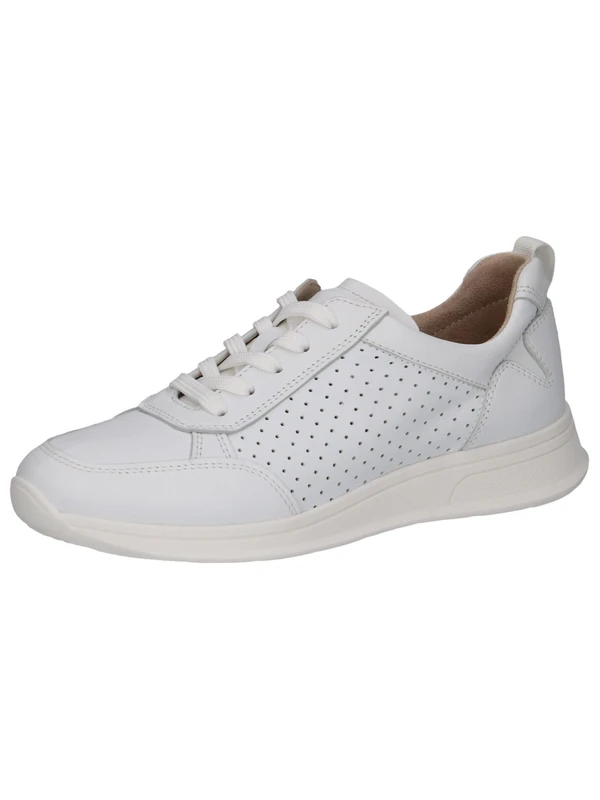 CAPRICE Women's Flat Leather Sneakers with Perforated Design, White (White Nappa), 7.5 UK