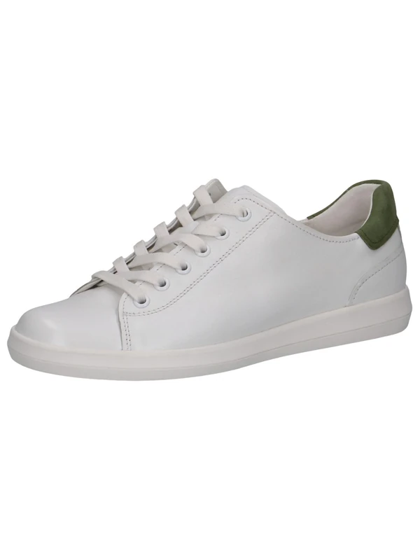 CAPRICE Women's Flat Leather Sneakers Low Top, White (White/Green), 6 UK