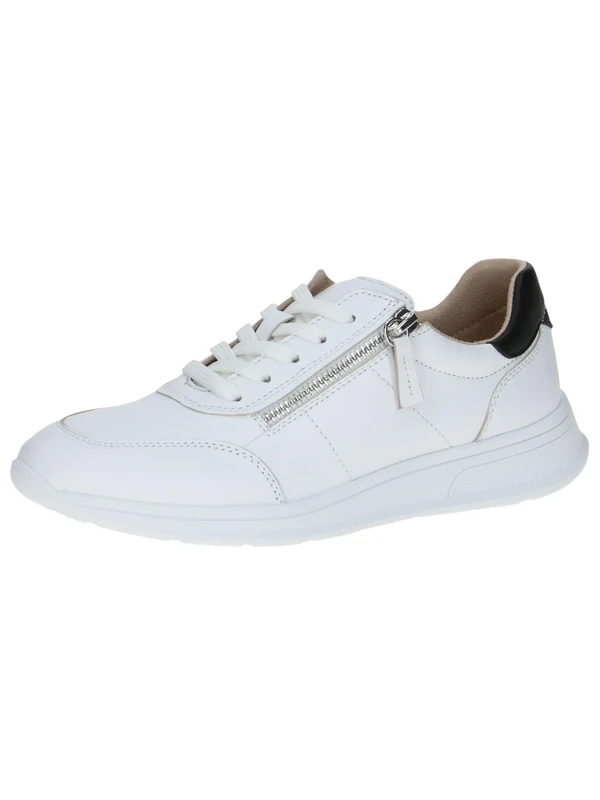 CAPRICE Women's Low-top Leather Sneakers with Zipper, White (White/Black), 4 UK