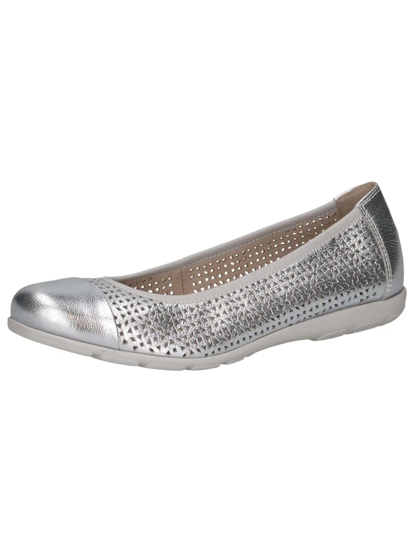 CAPRICE Women Ballet Flats Leather with Perforated Pattern, Silver (Silver), 7.5 UK