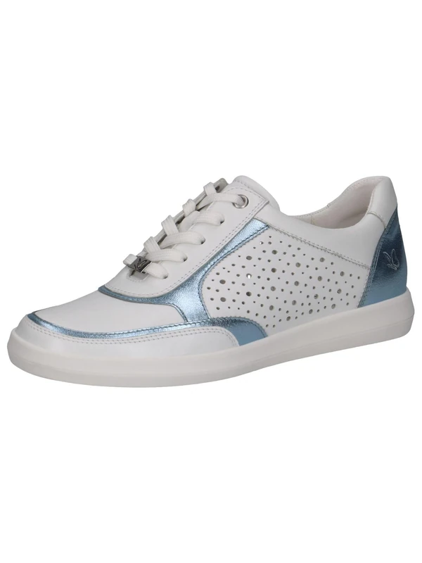 CAPRICE Women's Flat Leather Sneakers with Perforated Design, Blue (White/Lt.Blue), 4.5 UK