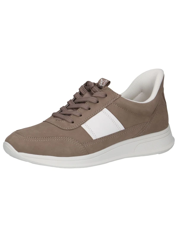 CAPRICE Women's Flat Leather Sneakers Low Top, Brown (Mud/White), 5 UK