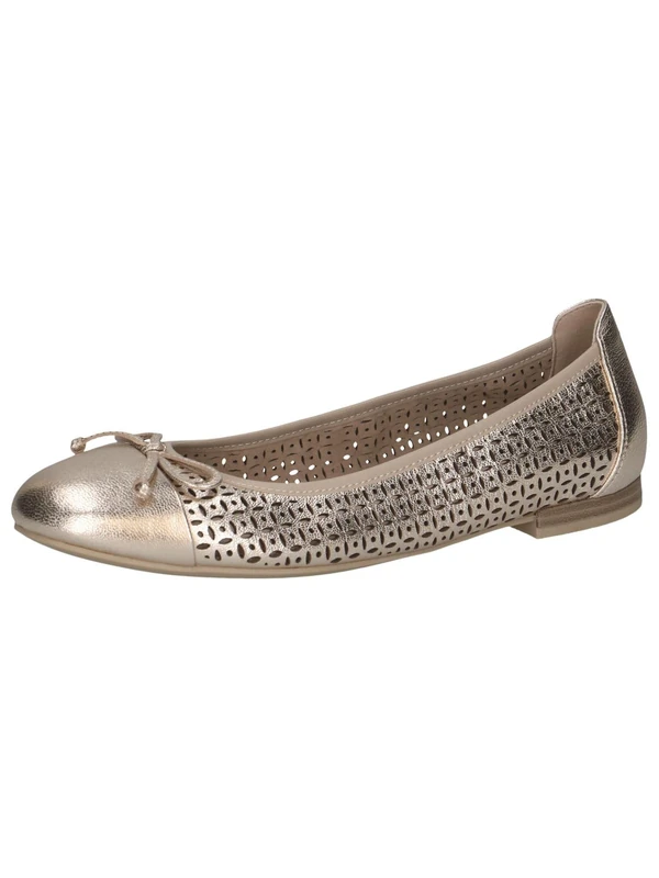 CAPRICE Women Ballet Flats Leather with Perforated Pattern, Metallic (Platin Metal.), 3.5 UK