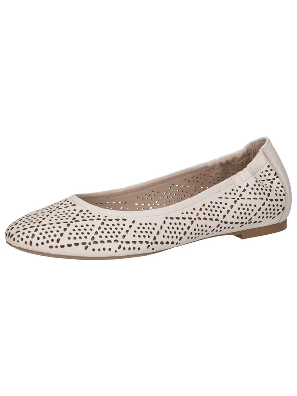 CAPRICE Women Ballet Flats Leather with Perforated Pattern, Cream (Offwhite Nappa), 4 UK