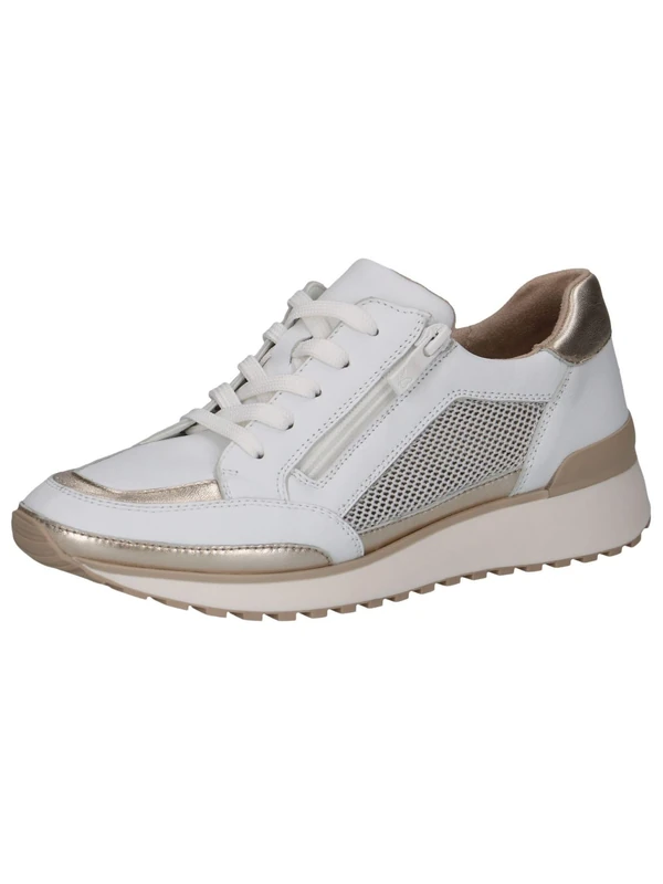 CAPRICE Women's Flat Sneakers with Zipper Sporty, White (White/Lt Gold), 3.5 UK