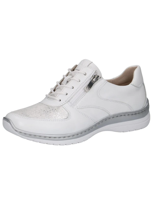 CAPRICE Comfort Women's Flat Sneakers with Zipper Casual, White (White/Silver), 4 UK
