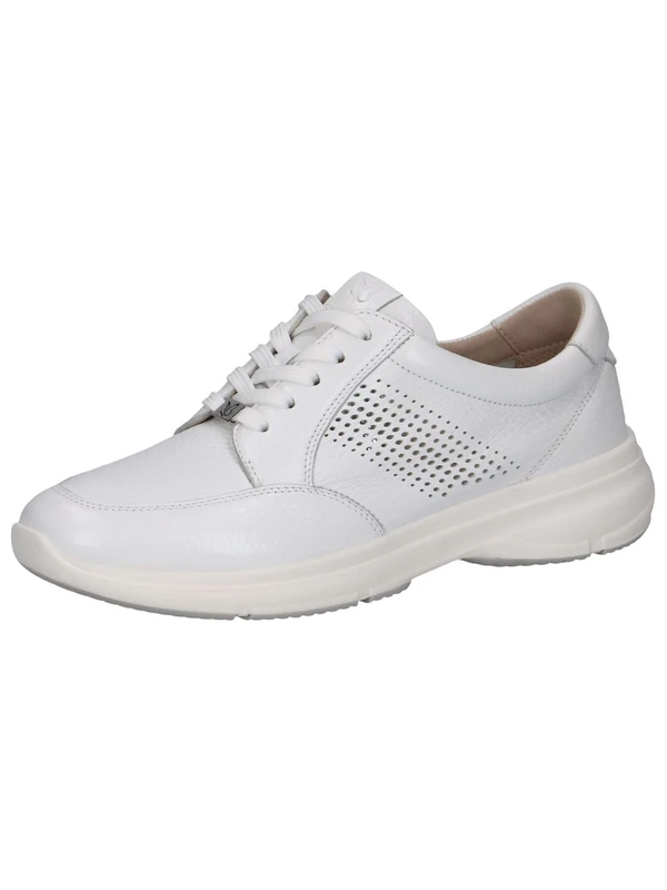 CAPRICE Women's Flat Leather Sneakers with Perforated Design, White (White Deer), 5 UK