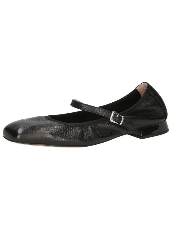 CAPRICE Women Ballet Flats Leather with Strap, Black (Black Deer), 5 UK