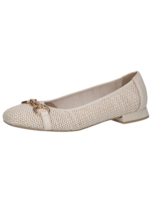 CAPRICE Women Ballet Flats Raffia Elegant, White (Offwhite Comb), 3.5 UK