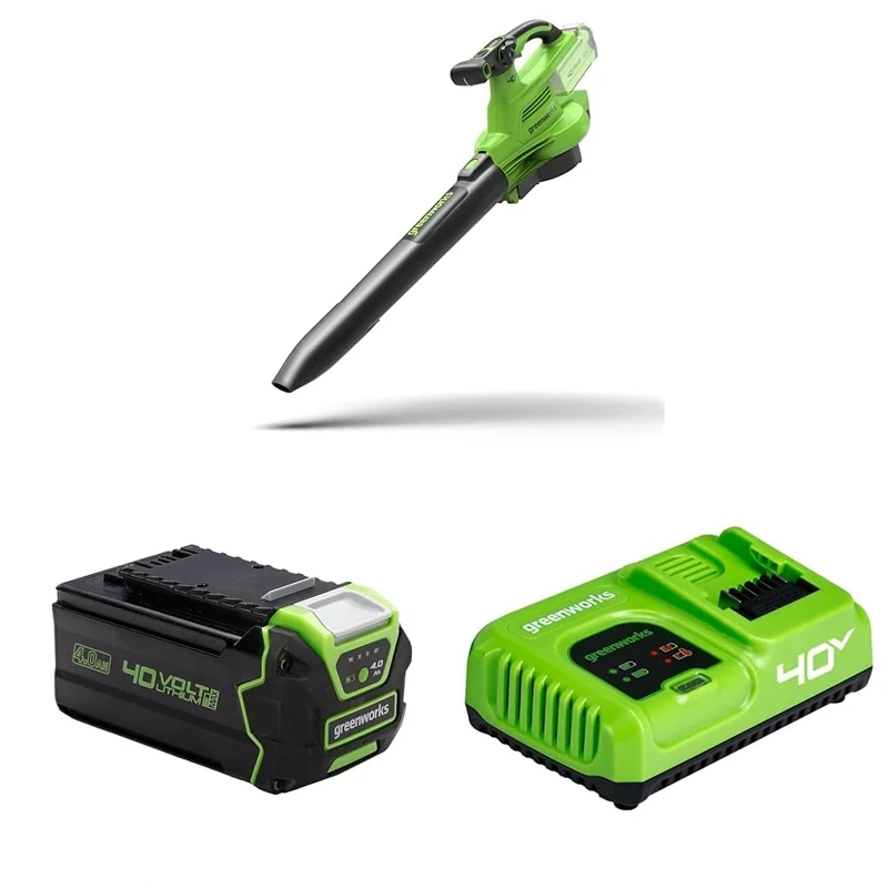 Greenworks 40V Cordless Leaf Blow Vac with Brushless Motor, 370km/h, 14.17m³/min, 45L Mulching Bag with 40V 4Ah Battery & Charger, 3 Year Guarantee GD40BVII