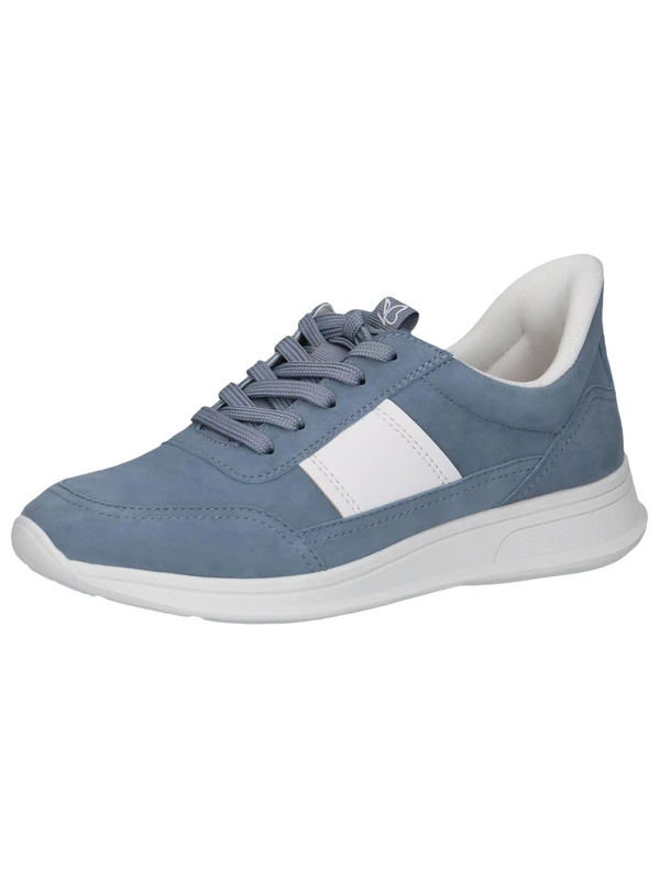 CAPRICE Women's Flat Leather Sneakers Low Top, Blue (White/Lt.Blue), 7.5 UK