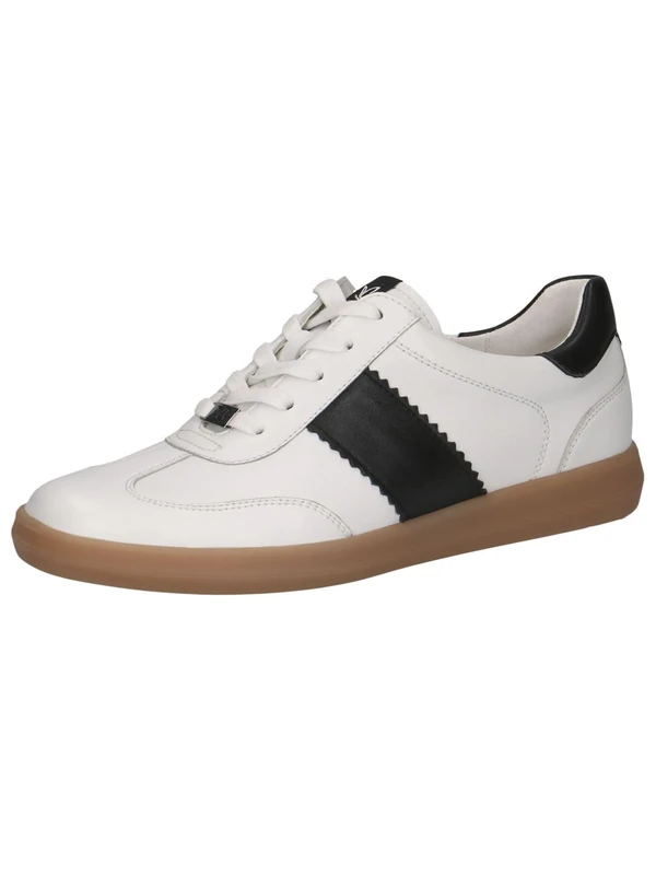 CAPRICE Women's Flat Leather Sneakers Casual, White (White/Black), 7.5 UK