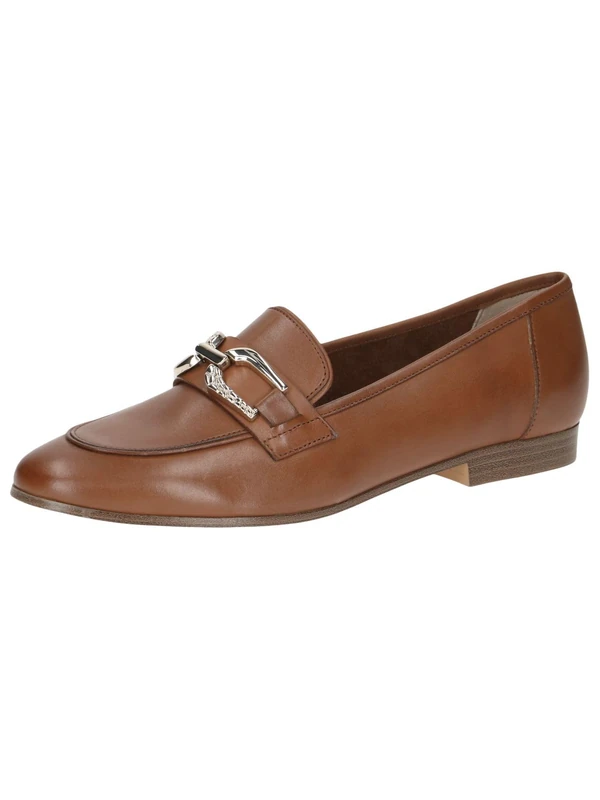 CAPRICE Women's Leather Loafers with Block Heel, Brown (Cognac Nappa), 4 UK