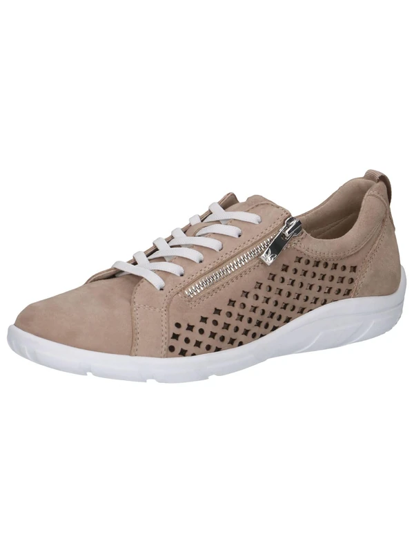 CAPRICE Women's Flat Sneakers with Perforated Design Low Top, Beige (Sand Suede), 6.5 UK