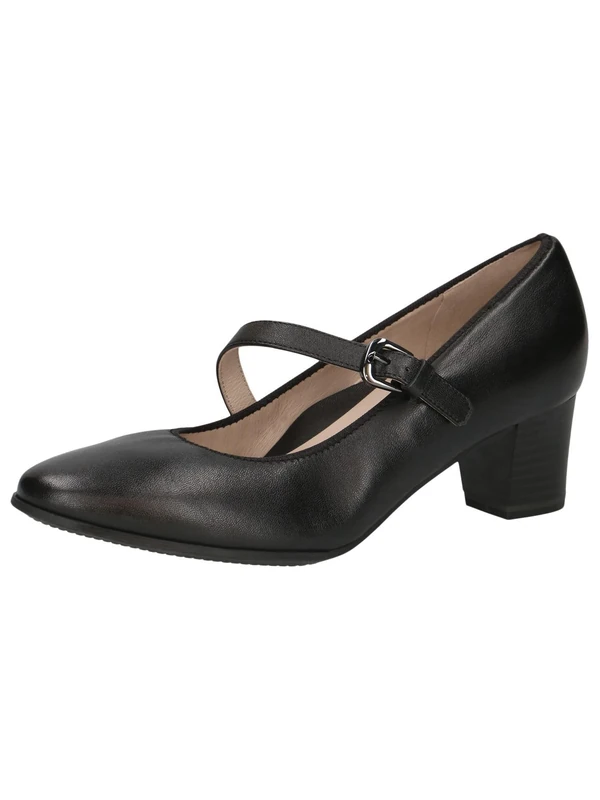 CAPRICE Women Pumps Leather with Strap, Black (Black Nappa), 4 UK