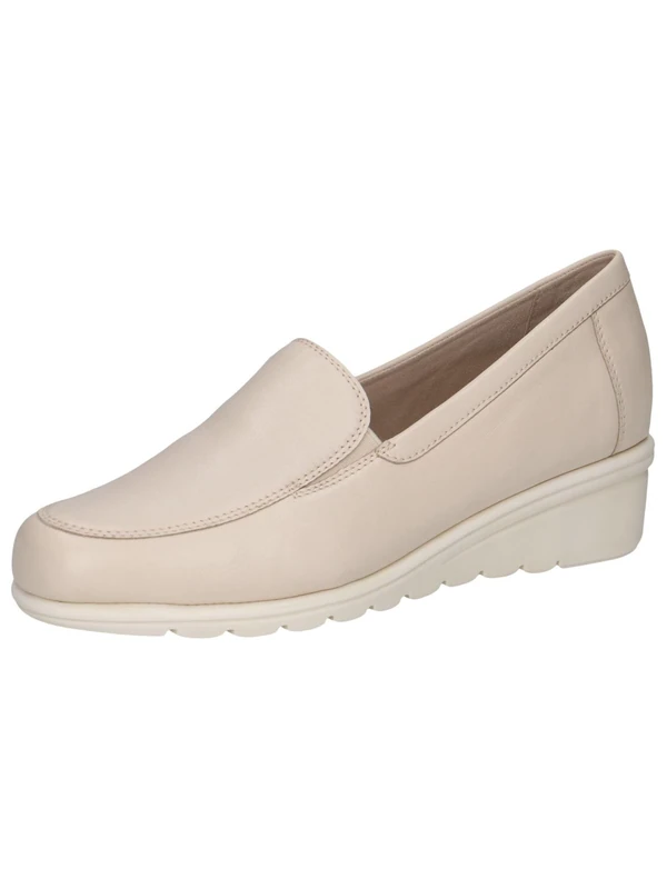 CAPRICE Women's leather loafers with wedge heel, Cream (Cream Perlato), 7.5 UK