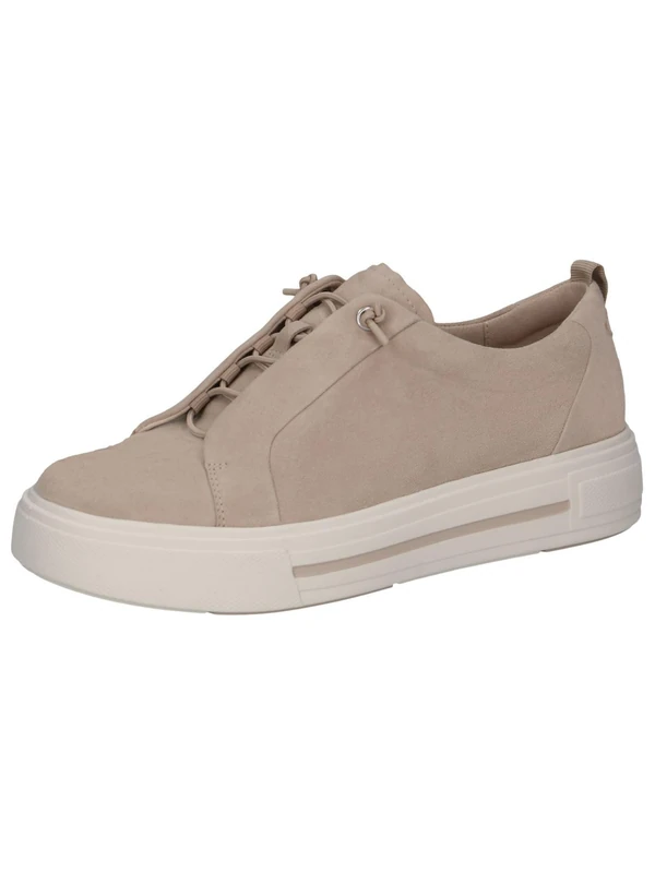 CAPRICE Women's Platform Leather Sneakers Low Top, Beige (Sand Suede), 5.5 UK