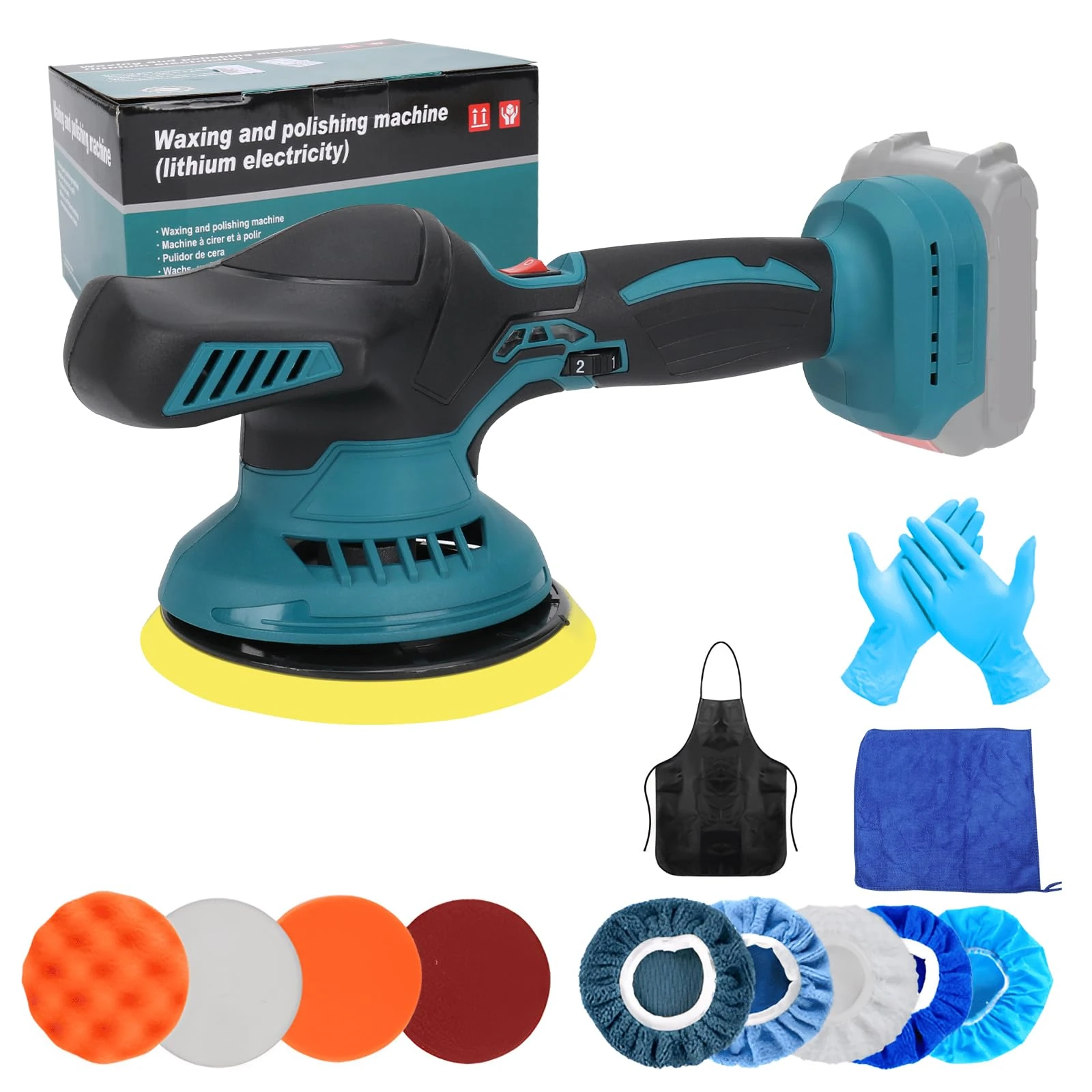 Cordless Buffer Polisher Compatible with Makita 18V Battery, 6 inch Car Polisher with 12 PCS Attachments, 2500-5000RPM 6 Variable Speed, Polishing Machines for Auto Detailing/Polishing (No Battery)